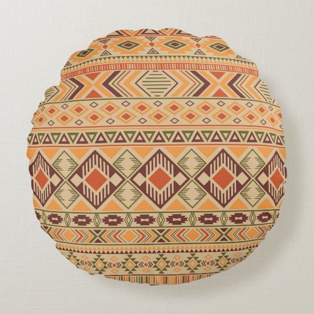 Peruvian Indian: Tribal Geometric Seamless Round Pillow (Front)