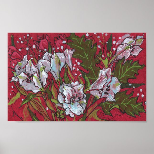 Peruvian Lilies Spring Flowers Floral Art Sketch   Poster (Front)
