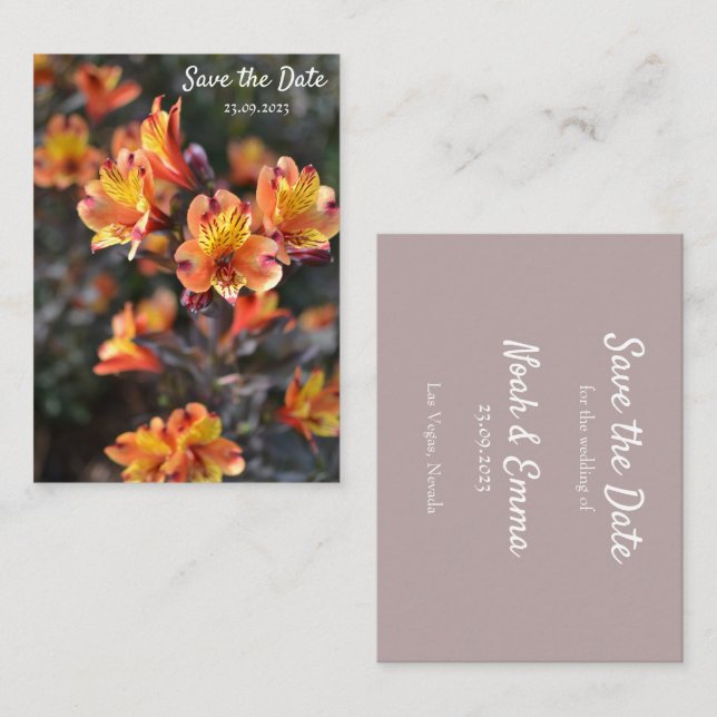 Peruvian Lily Flowers Botanical Save the Date Card (Front/Back)