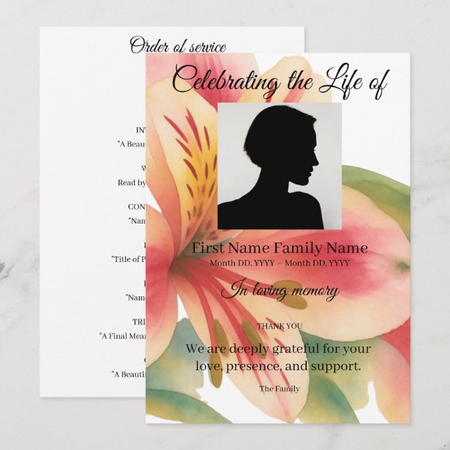 Peruvian lily order of service invitation (Front/Back)