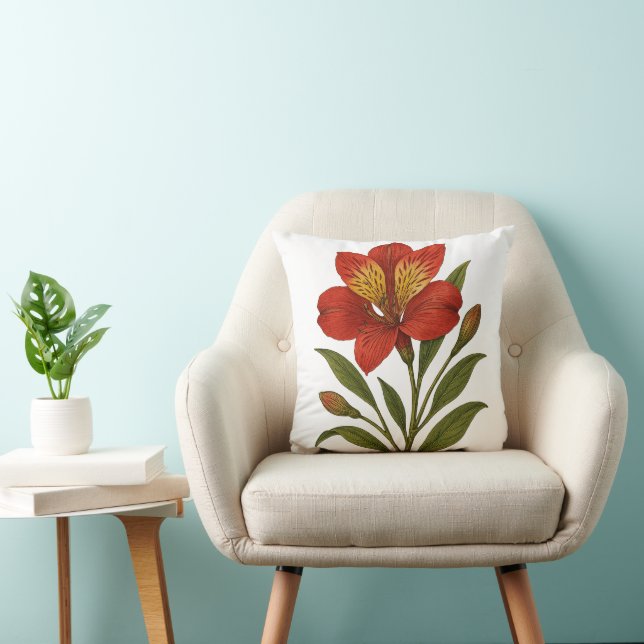 Peruvian Lily Throw Pillow | Vintage Botanical (Chair)