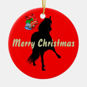 Peruvian Paso Horse Silhouette Merry Christmas Ceramic Ornament