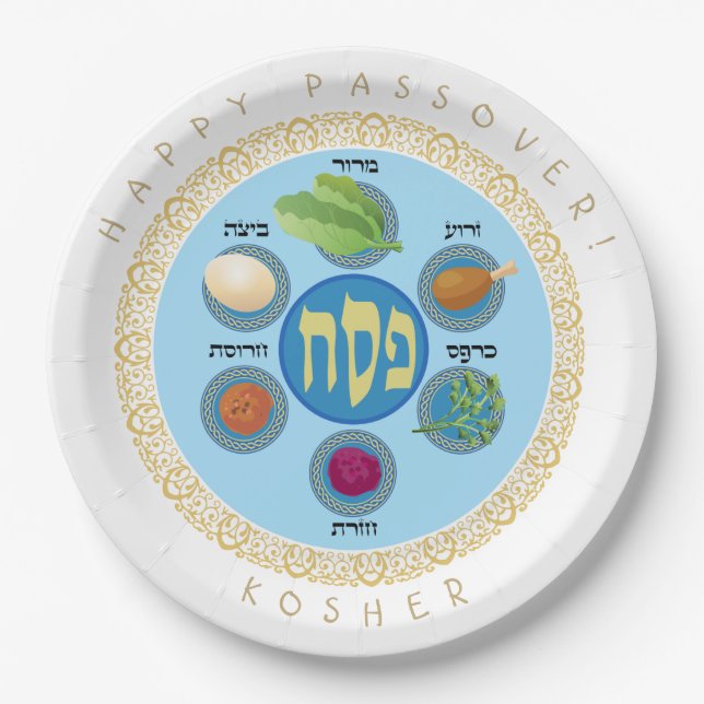 Pesach Seder Kosher six different Passover foods Paper Plate (Front)