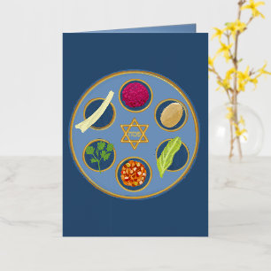 Pesach Seder Plate Happy Passover Jewish Foil Holiday Card