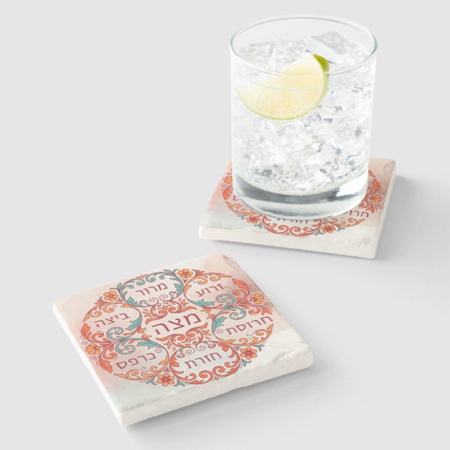 Pesach Seder Plate Hebrew Passover Gift Ke'arah Stone Coaster (Side)