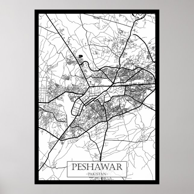 Peshawar Pakistan City Map Poster (Front)