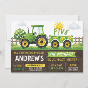 Pesonal Green Tractor Birthday Invitation