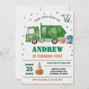 Pesonal Kids Dump Trucks Birthday party Invitation
