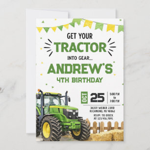 Pesonal Modern Tractor Birthday party Invitation