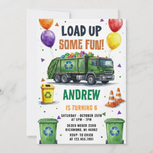 Pesonal Trash Truck Recycling Birthday Bash Invitation