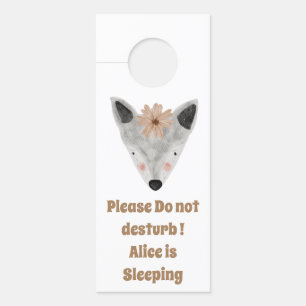 Pesonalized funny and cute baby fox with a flower  door hanger