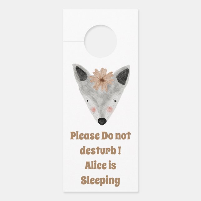 Pesonalized funny and cute baby fox with a flower  door hanger (Front)