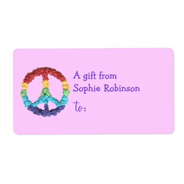 Pesonalized gift tag label with peace sign (Front)