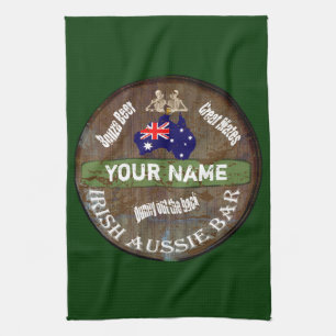 Pesonalized Irish Aussie pub sign Kitchen Towel