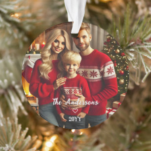 Pesonalized Photo + Red Poinsettia Christmas Ornament