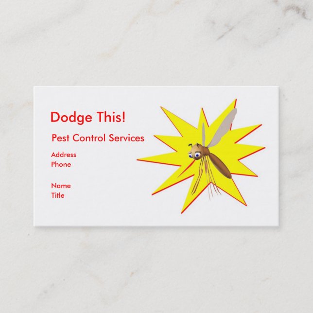 Pest Control - Yellow Spark and Funny Mosquito Business Card (Front)
