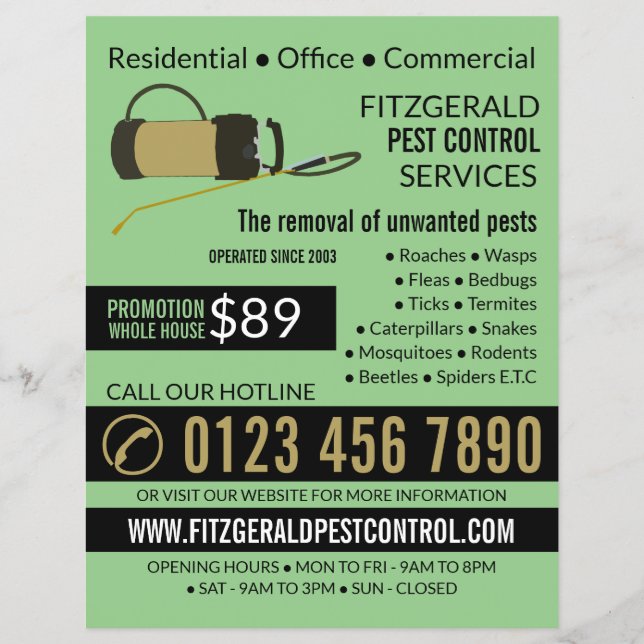 Pest Controller Pump, Pest Control Advertising Flyer (Front)