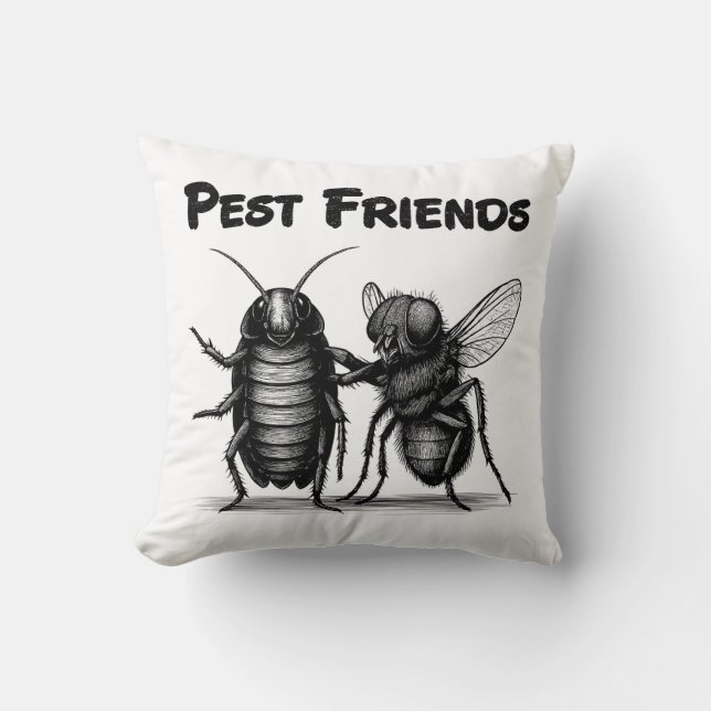 Pest Friends BFF Throw Pillow (Front)