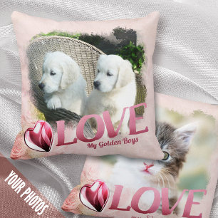Pet 1+1 Photo Keepsake, Pink Frame, Heart & Love - Throw Pillow