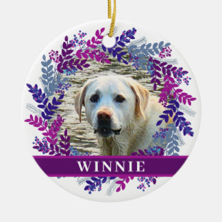 Pet 2 Photo Pink Purple Wreath Christmas Wreath Ceramic Ornament