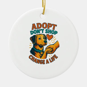 Pet Adopt Love Tee Ceramic Ornament