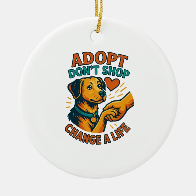 Pet Adopt Love Tee Ceramic Ornament (Front)