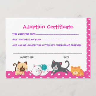 Pet adoption certificate, Kitten Birthday Invitation