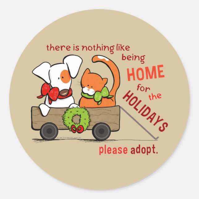 Pet Adoption Patch n Rusty Home for Christmas Classic Round Sticker (Front)