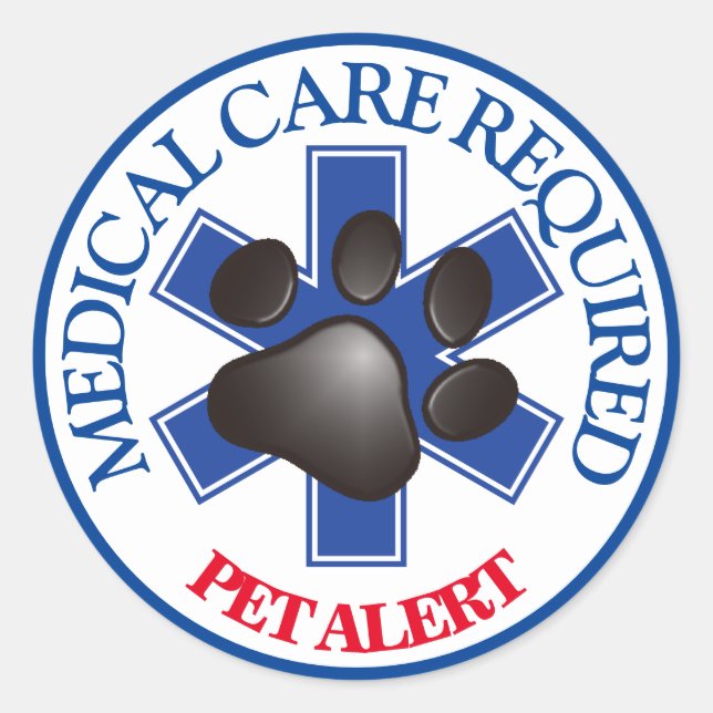 Pet Alert Medical Care Required Classic Round St Classic Round Sticker (Front)