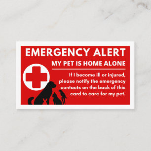 Pet Alerte d'urgence Carte de soins d'information