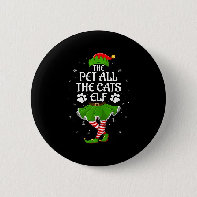 Pet All The Cats Elf Christmas Girls Women Elf Squ 2 Inch Round Button (Front)