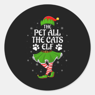 Pet All The Cats Elf Christmas Girls Women Elf Squ Classic Round Sticker