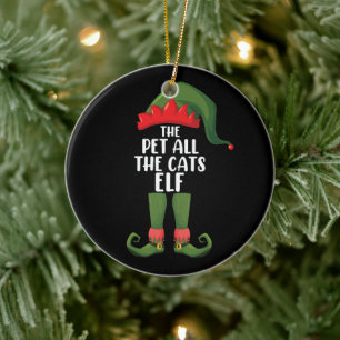 Pet All the Cats Elf Matching Family Christmas Ceramic Ornament