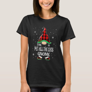 Pet All The Cats Gnome Buffalo Plaid Matching Fami T-Shirt