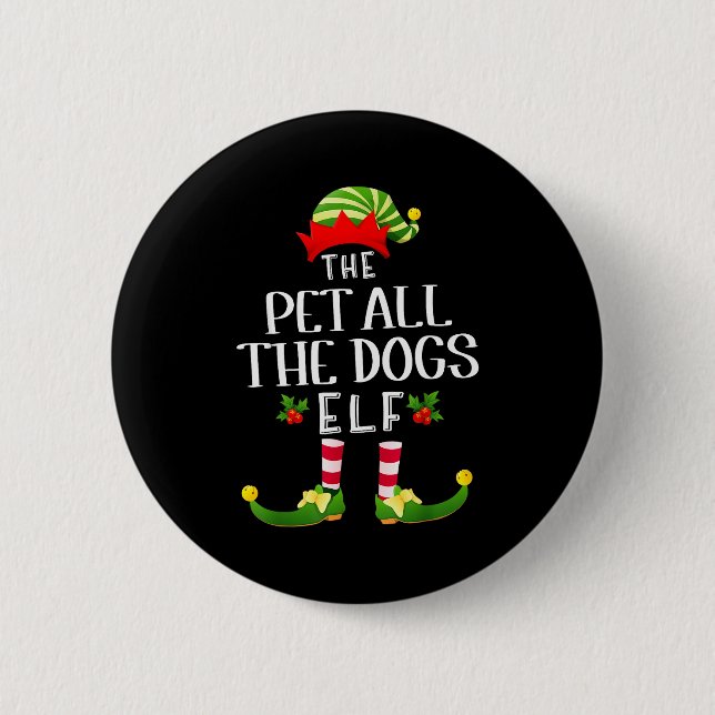 Pet All The Dogs Christmas Elf Matching Pajama X-m 2 Inch Round Button (Front)