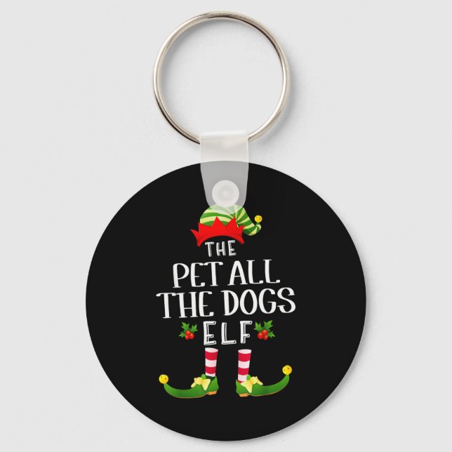 Pet All The Dogs Christmas Elf Matching Pajama X-m Keychain (Front)