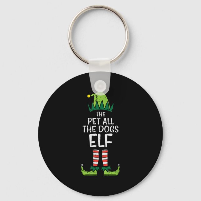 Pet All The Dogs Elf Xmas Christmas For Family  Keychain (Front)