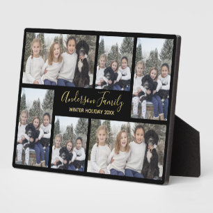 Pet and Family Photo Template Black Gold Plaque