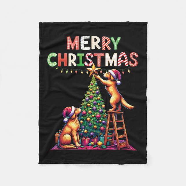 Pet Animal Golden Retriever Dogs Decorating Christ Fleece Blanket (Front)