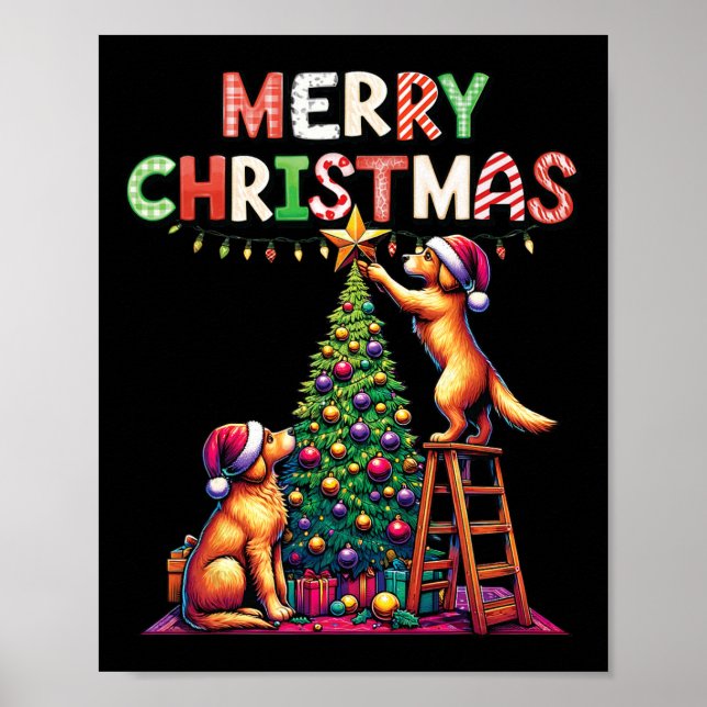 Pet Animal Golden Retriever Dogs Decorating Christ Poster (Front)