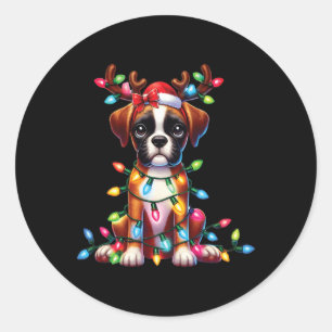 Pet Animal Lovers Cute Boxer Dog Reindeer Antlers Classic Round Sticker