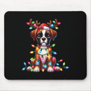 Pet Animal Lovers Cute Boxer Dog Reindeer Antlers  Mouse Pad