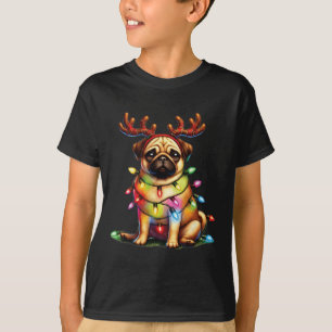 Pet Animal Lovers Cute Pug Dogs Reindeer Antlers C T-Shirt