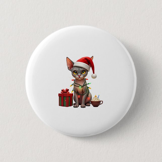 Pet Animal Lovers Cute Sphynx cat Reindeer Antlers 2 Inch Round Button (Front)