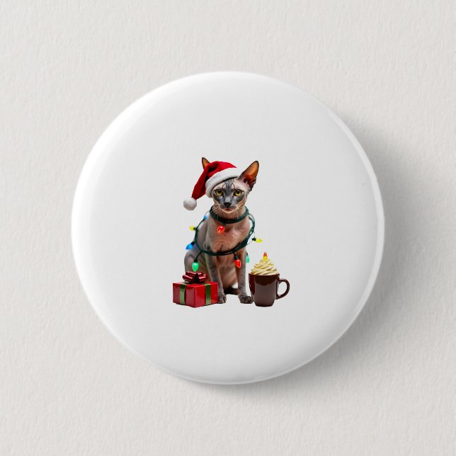 Pet Animal Lovers Cute Sphynx cat Reindeer Antlers 2 Inch Round Button (Front)