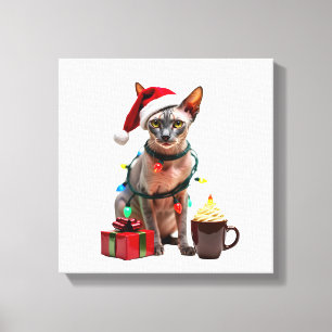 Pet Animal Lovers Cute Sphynx cat Reindeer Antlers Canvas Print