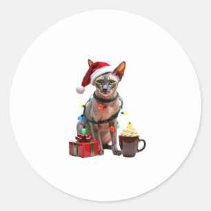 Pet Animal Lovers Cute Sphynx cat Reindeer Antlers Classic Round Sticker