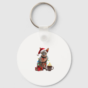 Pet Animal Lovers Cute Sphynx cat Reindeer Antlers Keychain