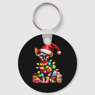 Pet Animal Lovers Cute Sphynx Cat Reindeer Antlers Keychain