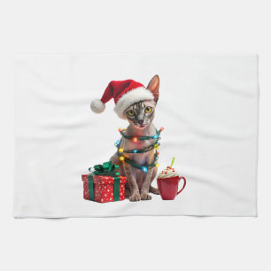 Pet Animal Lovers Cute Sphynx cat Reindeer Antlers Kitchen Towel